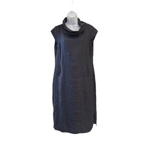 FOIL Black Linen Blend Cowl Neck Sleeveless Shift Dress AU12 EU40 US8 Minimalist